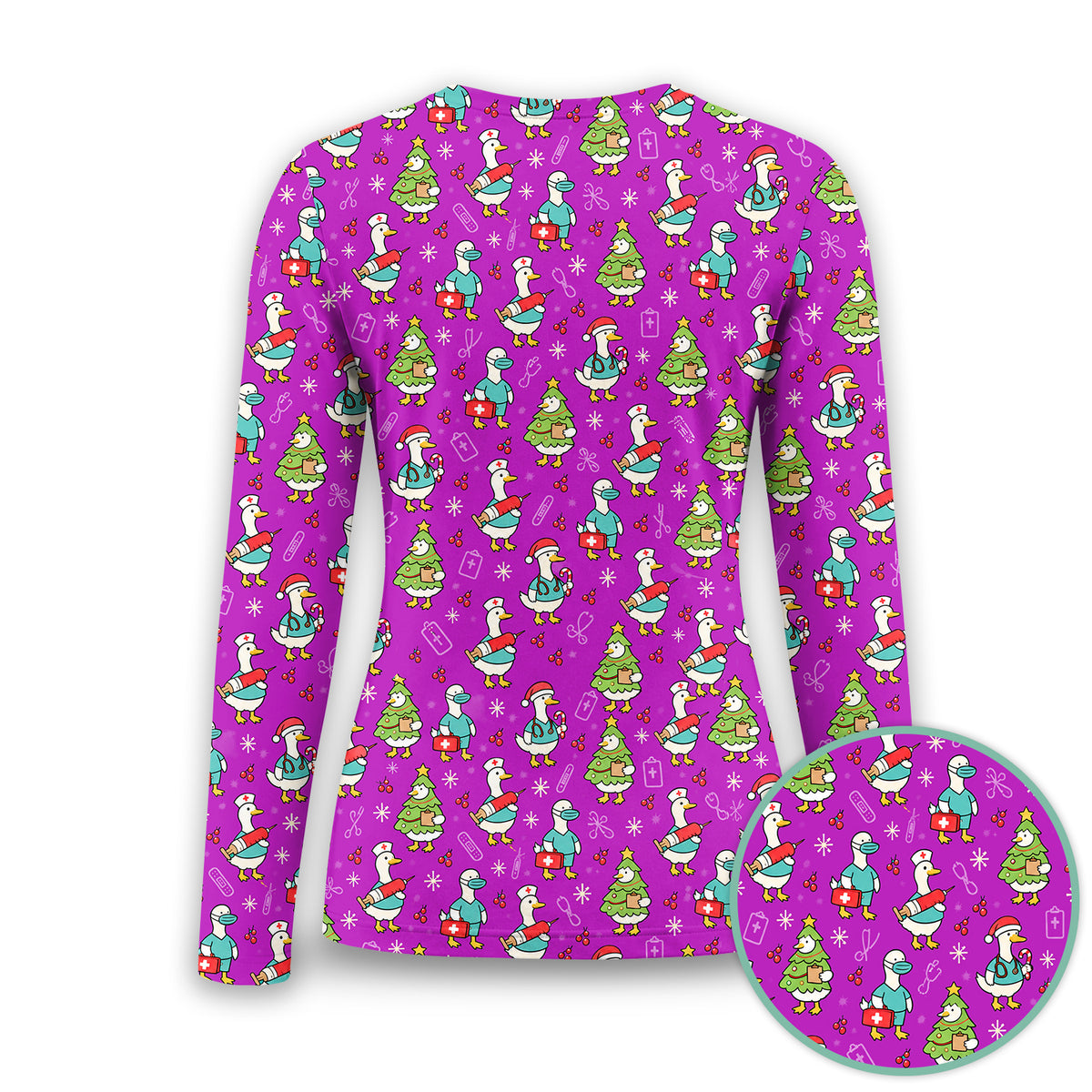 Cute Christmas Nurse Goose Underscrub, Long Sleeve Shirt for Nurses
