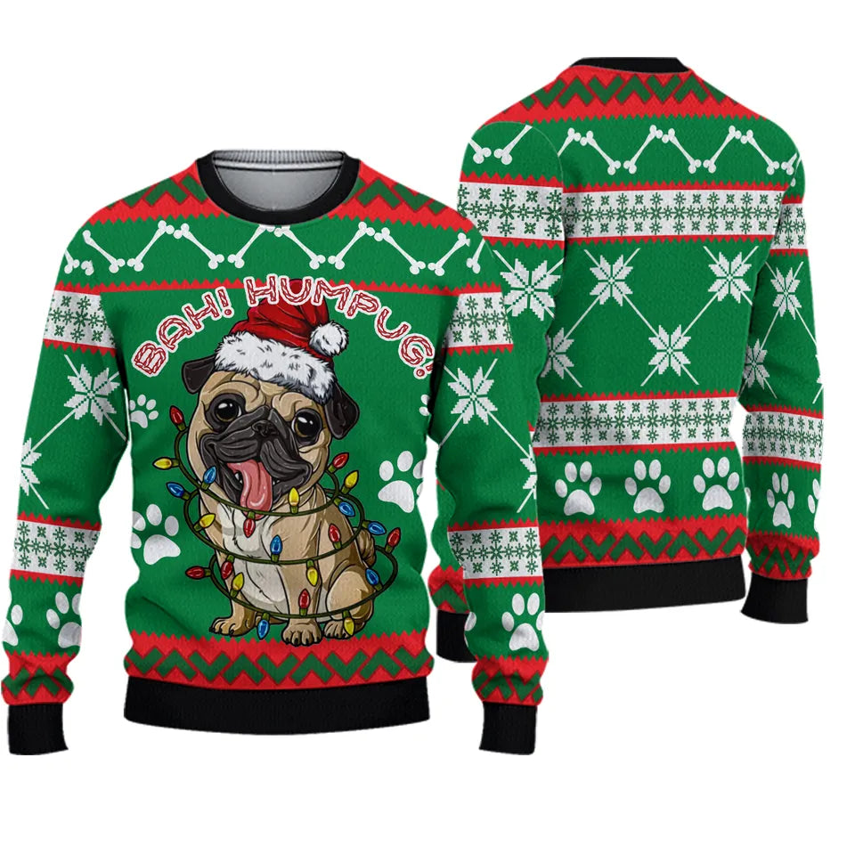 Funny Bah Humpug Pug Dog Ugly Christmas Sweater For Nurse, Dog Sweater Xmas Gift For Nursing