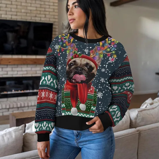 Custom Photo Funny Dog Ugly Christmas Sweater, Personalized Dog Christmas Ugly Sweater, Nurse Ugly Xmas Sweater, Gift For Nursing
