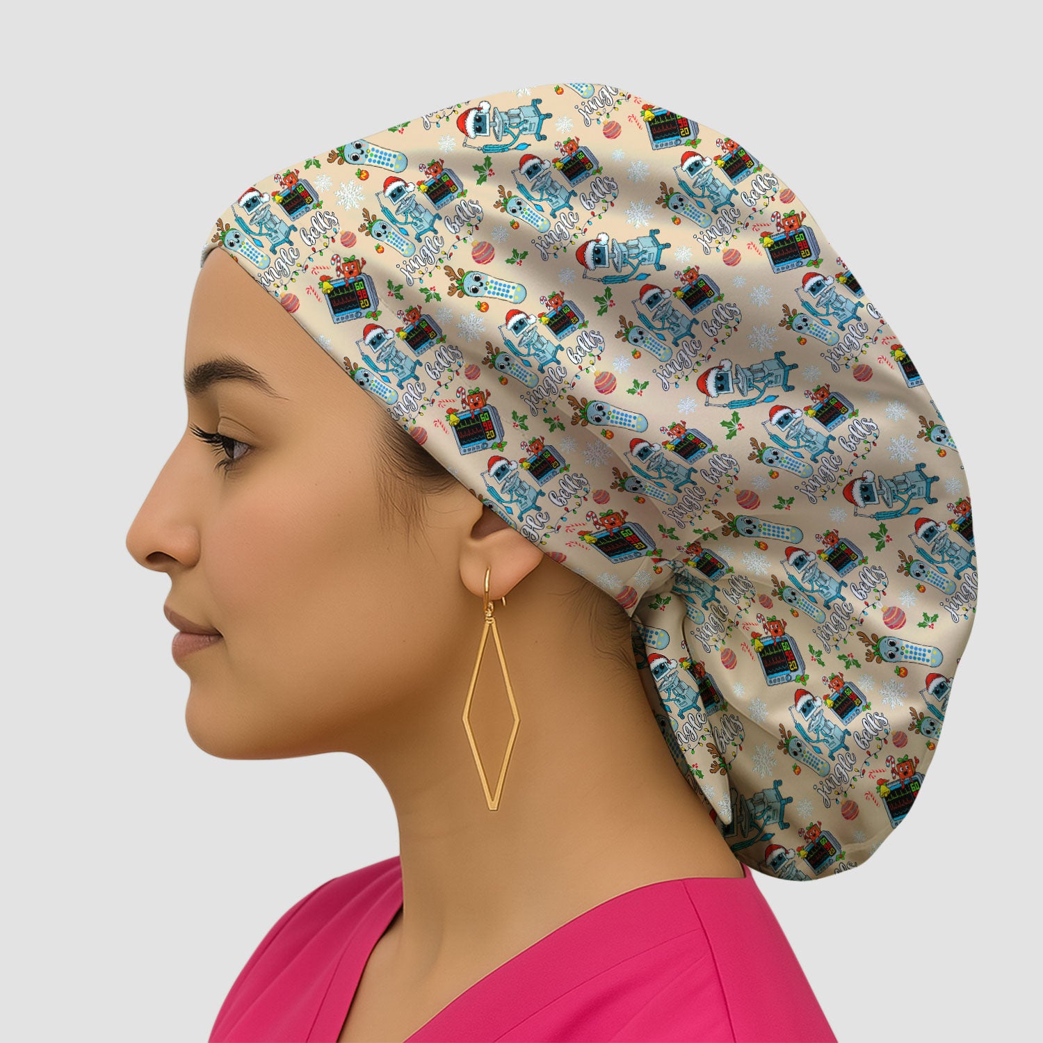 Funny Jingle Bells Holiday Caps for Women - Christmas Surgical Caps for Doctors - Breathable Fabrics Caps Uniform