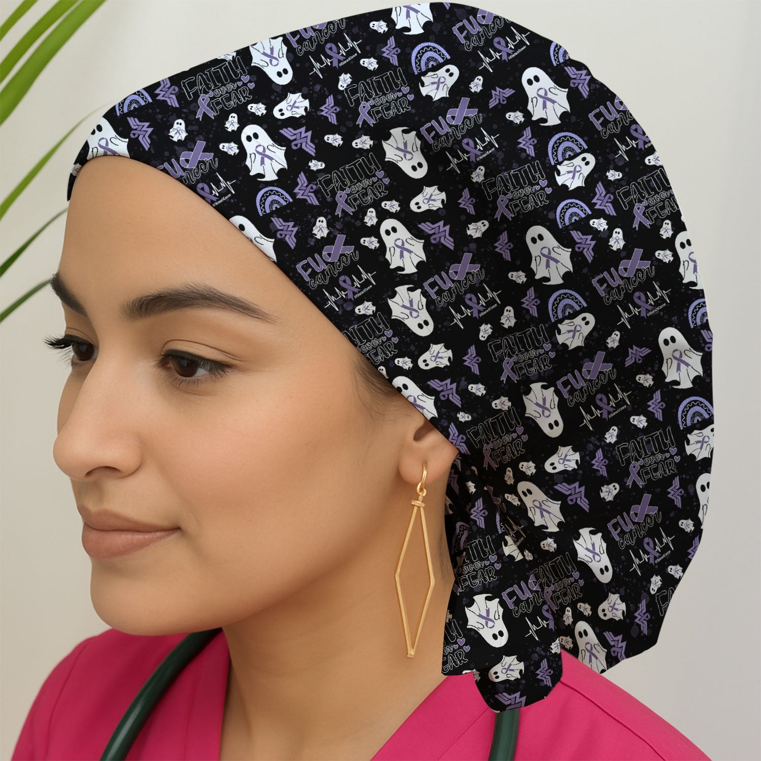 Stomach Cancer Awareness Bouffant Scrub Caps for Women - Periwinkle Blue Ribbon Surgical Caps for Doctors - Breathable Fabrics Caps