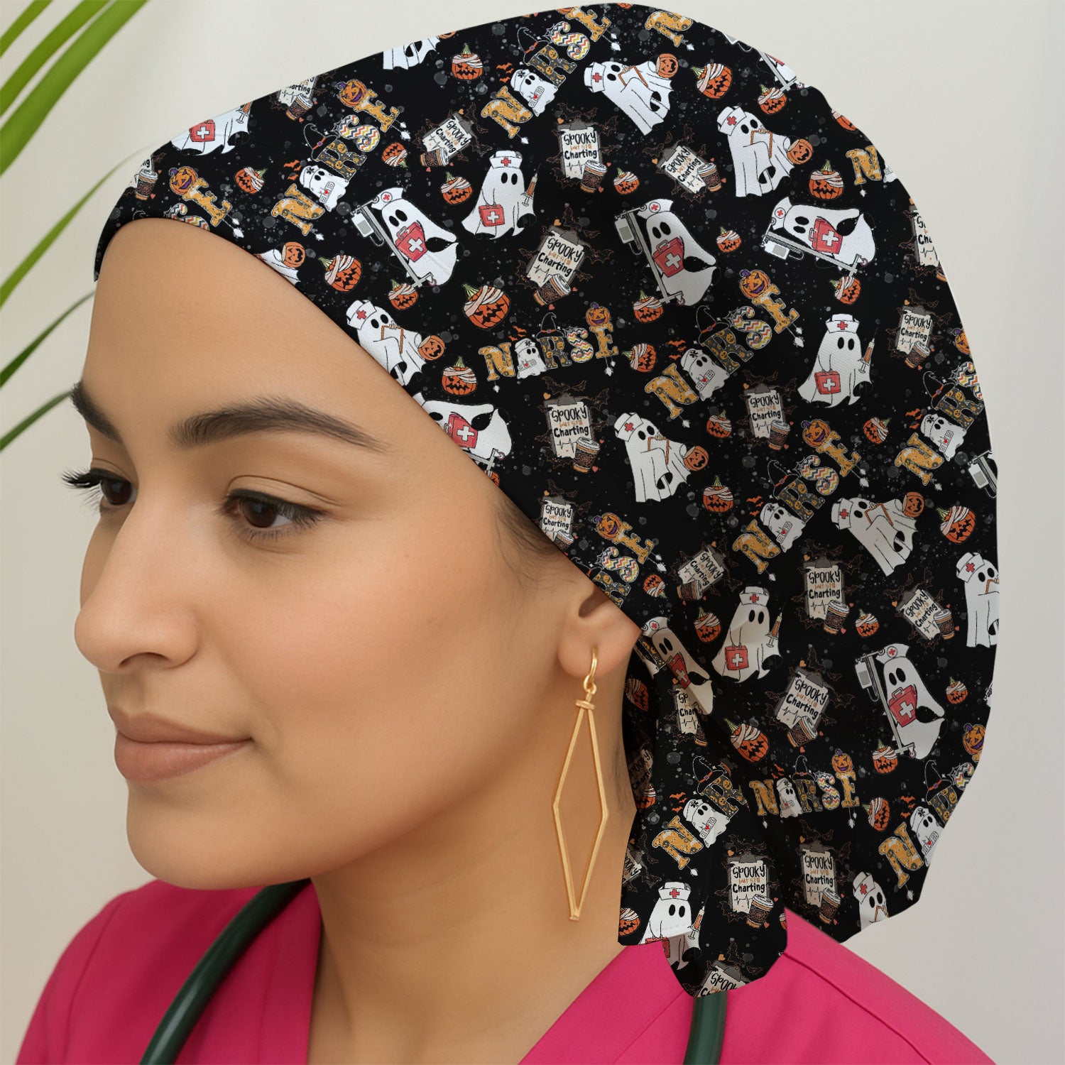 Halloween Bouffant Scrub Caps for Women - Spooky But Still Charting - Funny Surgical Caps for Doctors