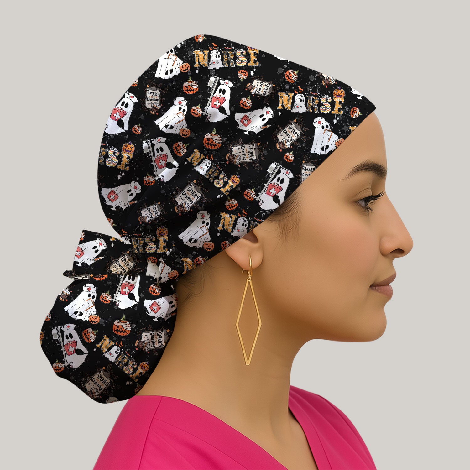 Halloween Bouffant Scrub Caps for Women - Spooky But Still Charting - Funny Surgical Caps for Doctors