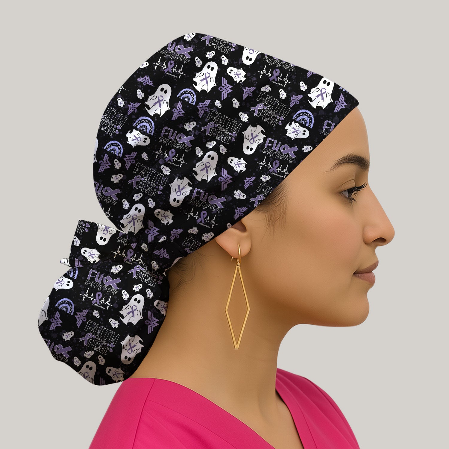 Stomach Cancer Awareness Bouffant Scrub Caps for Women - Periwinkle Blue Ribbon Surgical Caps for Doctors - Breathable Fabrics Caps
