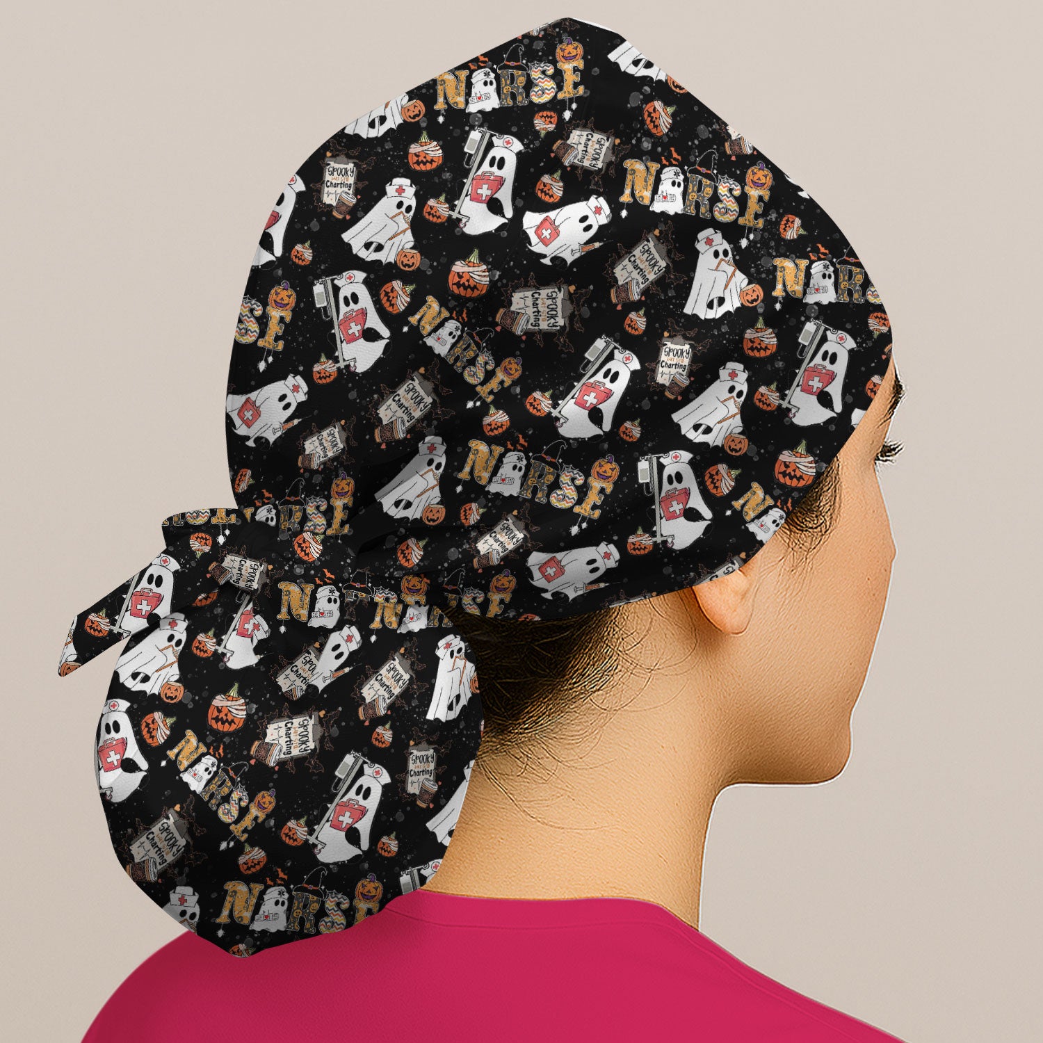Halloween Bouffant Scrub Caps for Women - Spooky But Still Charting - Funny Surgical Caps for Doctors