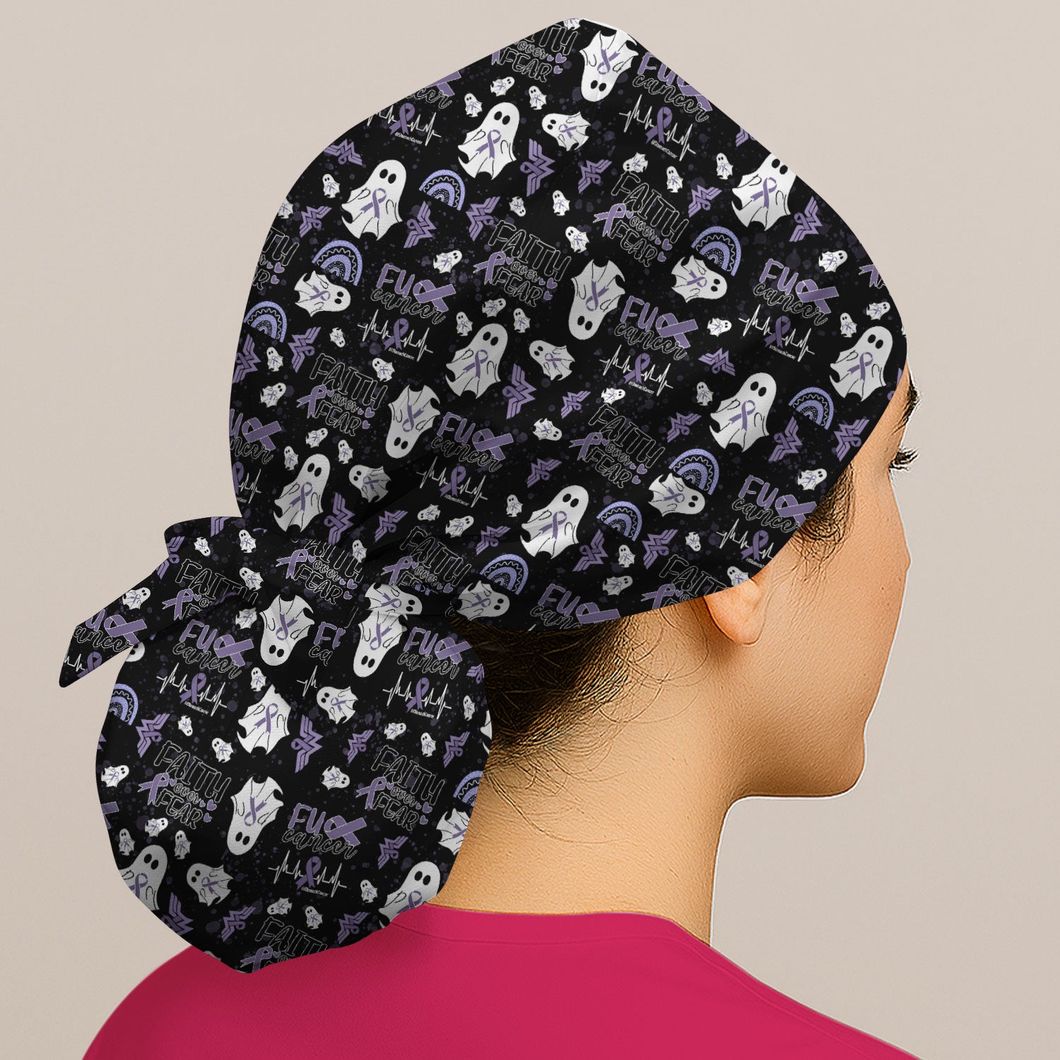 Stomach Cancer Awareness Bouffant Scrub Caps for Women - Periwinkle Blue Ribbon Surgical Caps for Doctors - Breathable Fabrics Caps