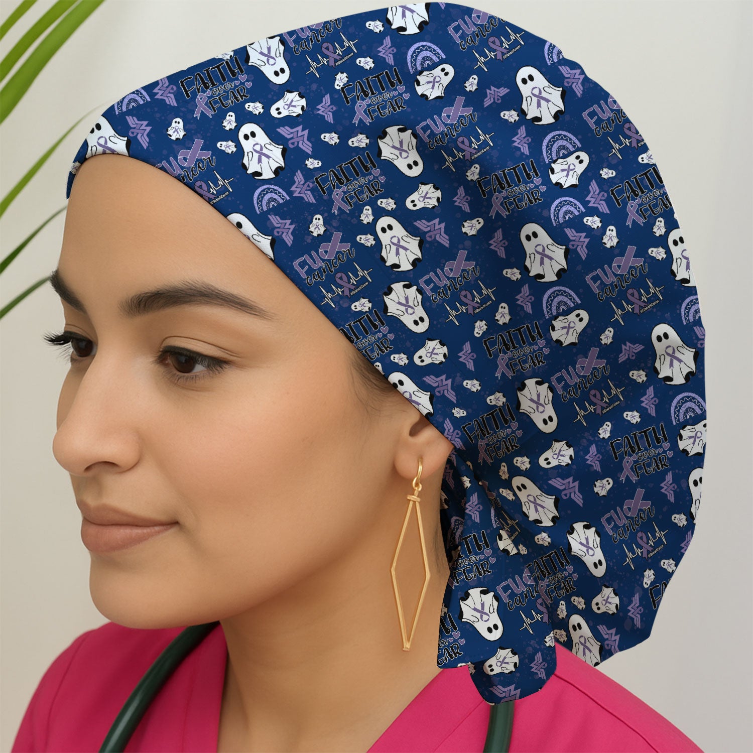 Stomach Cancer Awareness Bouffant Scrub Caps for Women - Periwinkle Blue Ribbon Surgical Caps for Doctors - Breathable Fabrics Caps