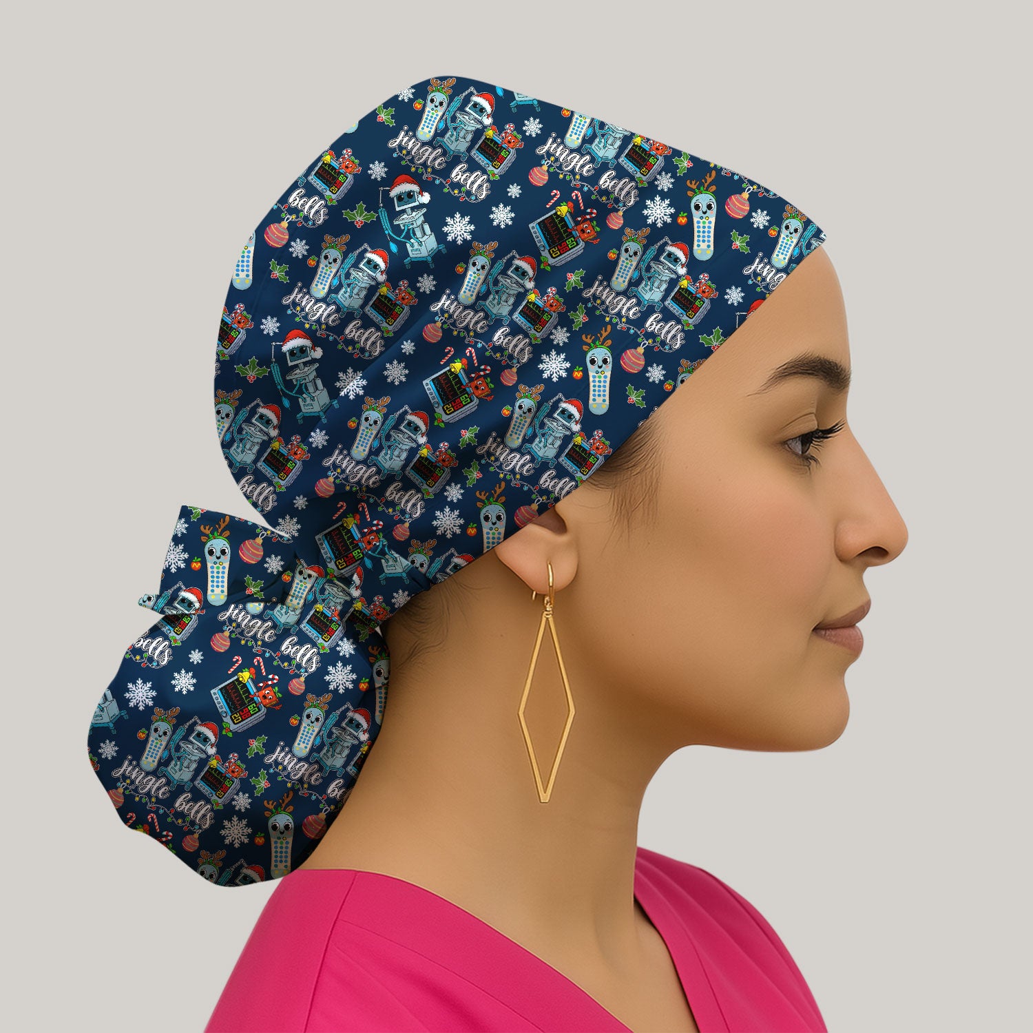 Funny Jingle Bells Holiday Caps for Women - Christmas Surgical Caps for Doctors - Breathable Fabrics Caps Uniform