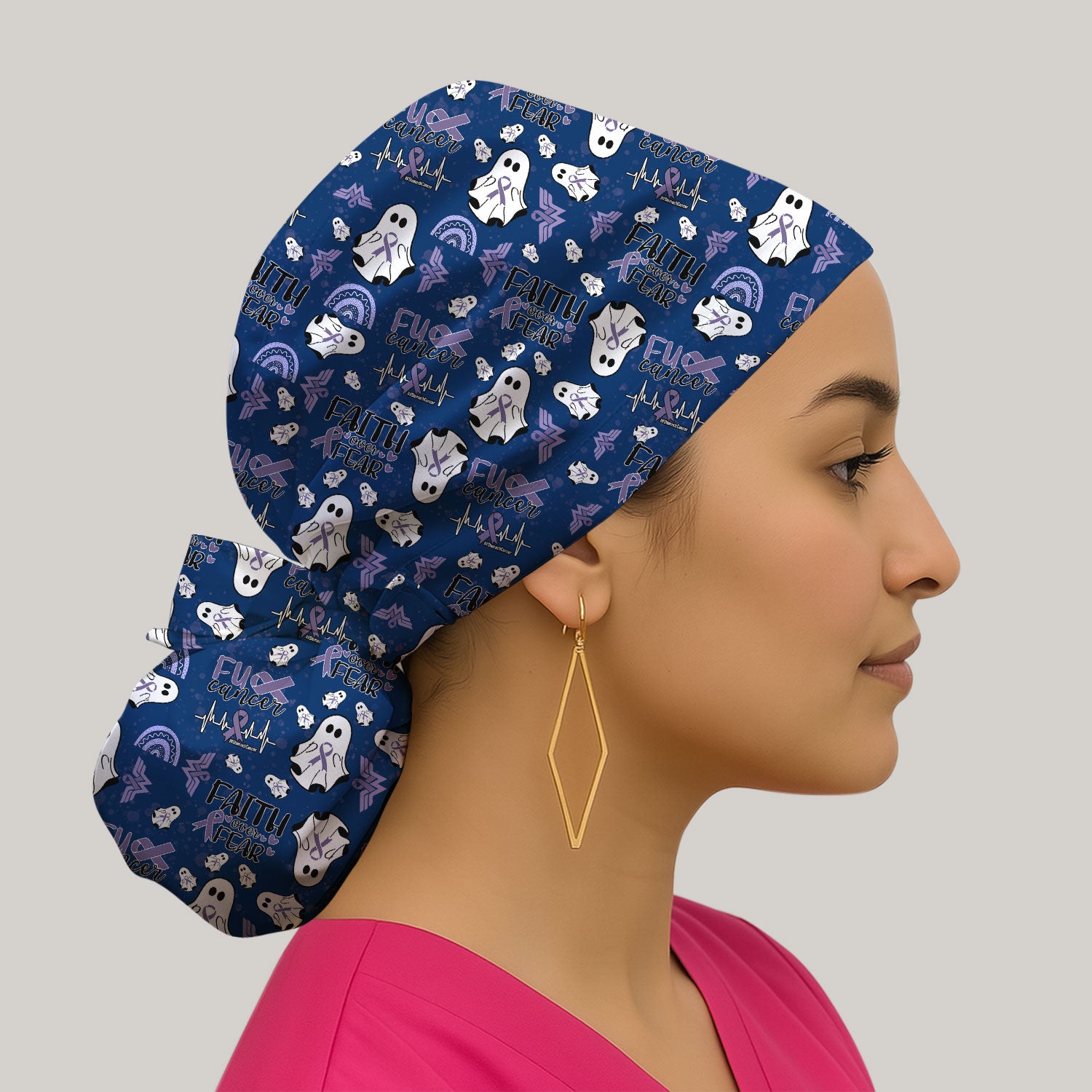 Stomach Cancer Awareness Bouffant Scrub Caps for Women - Periwinkle Blue Ribbon Surgical Caps for Doctors - Breathable Fabrics Caps