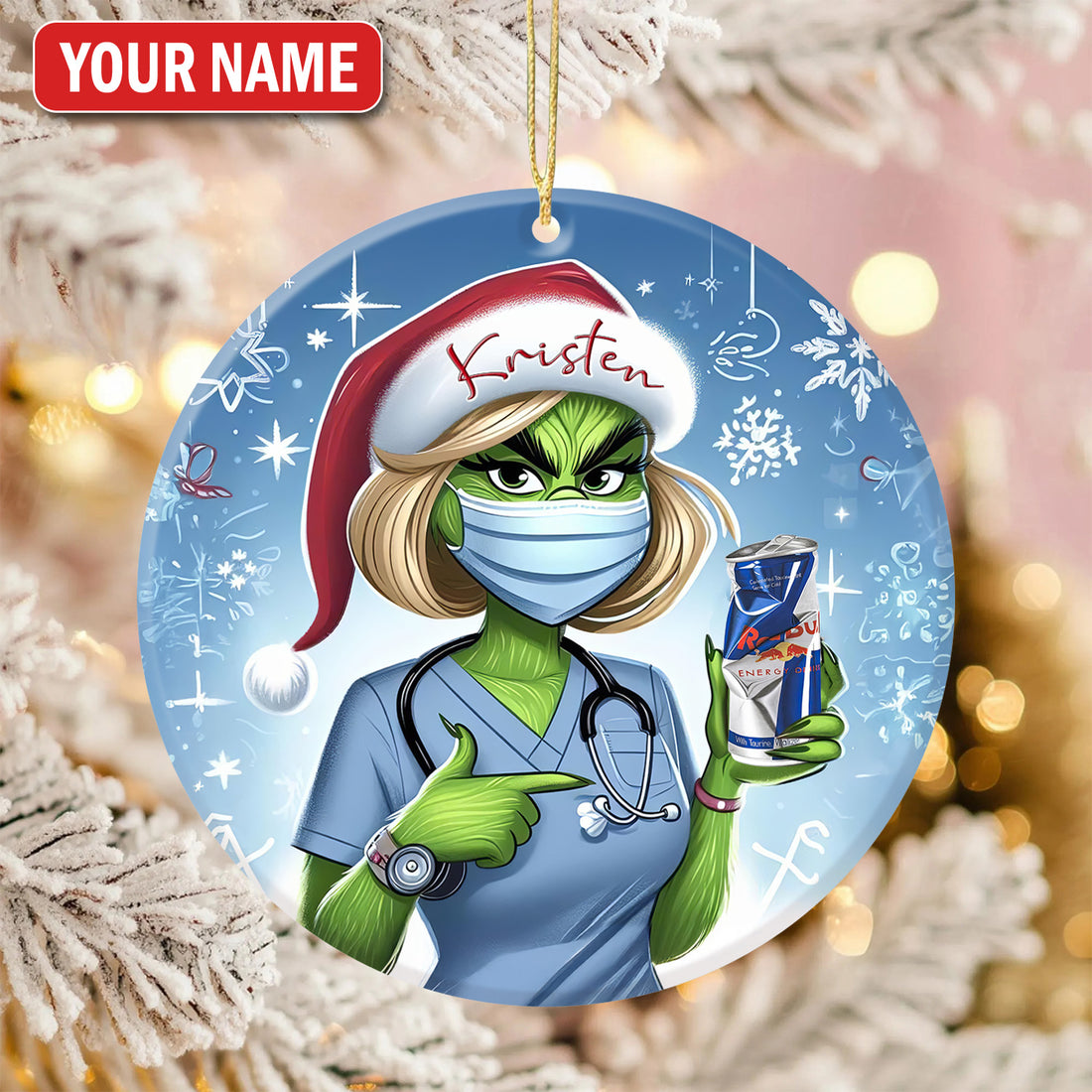 Personalized Nurse Ceramic Ornament, Funny Grinch Holiday Gift, RN LPN CNA Healthcare Workers Gift