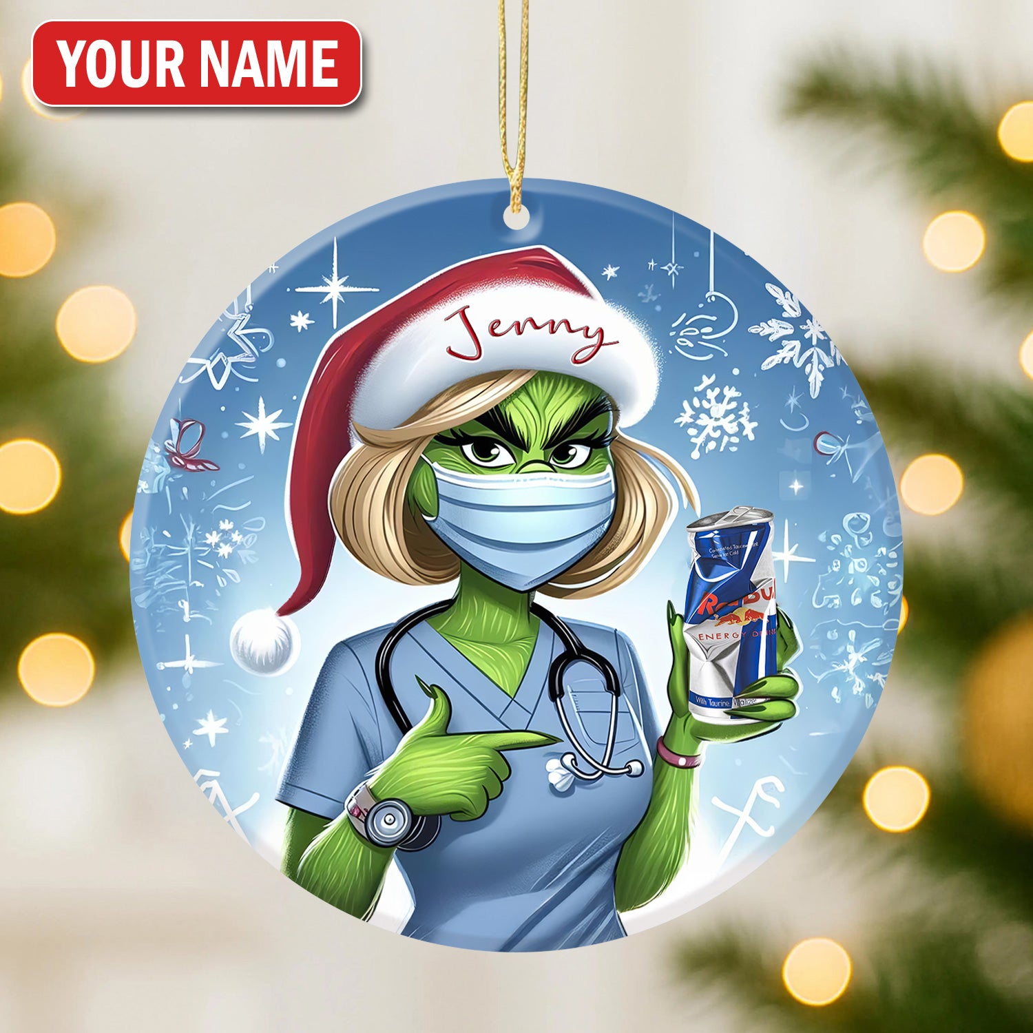 Personalized Nurse Ceramic Ornament, Funny Grinch Holiday Gift, RN LPN CNA Healthcare Workers Gift