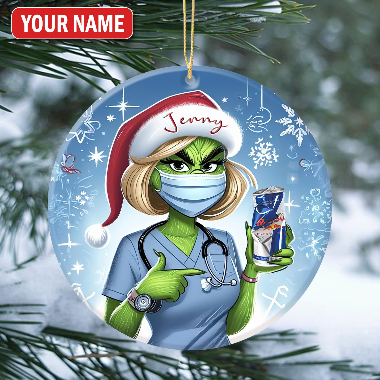 Personalized Nurse Ceramic Ornament, Funny Grinch Holiday Gift, RN LPN CNA Healthcare Workers Gift