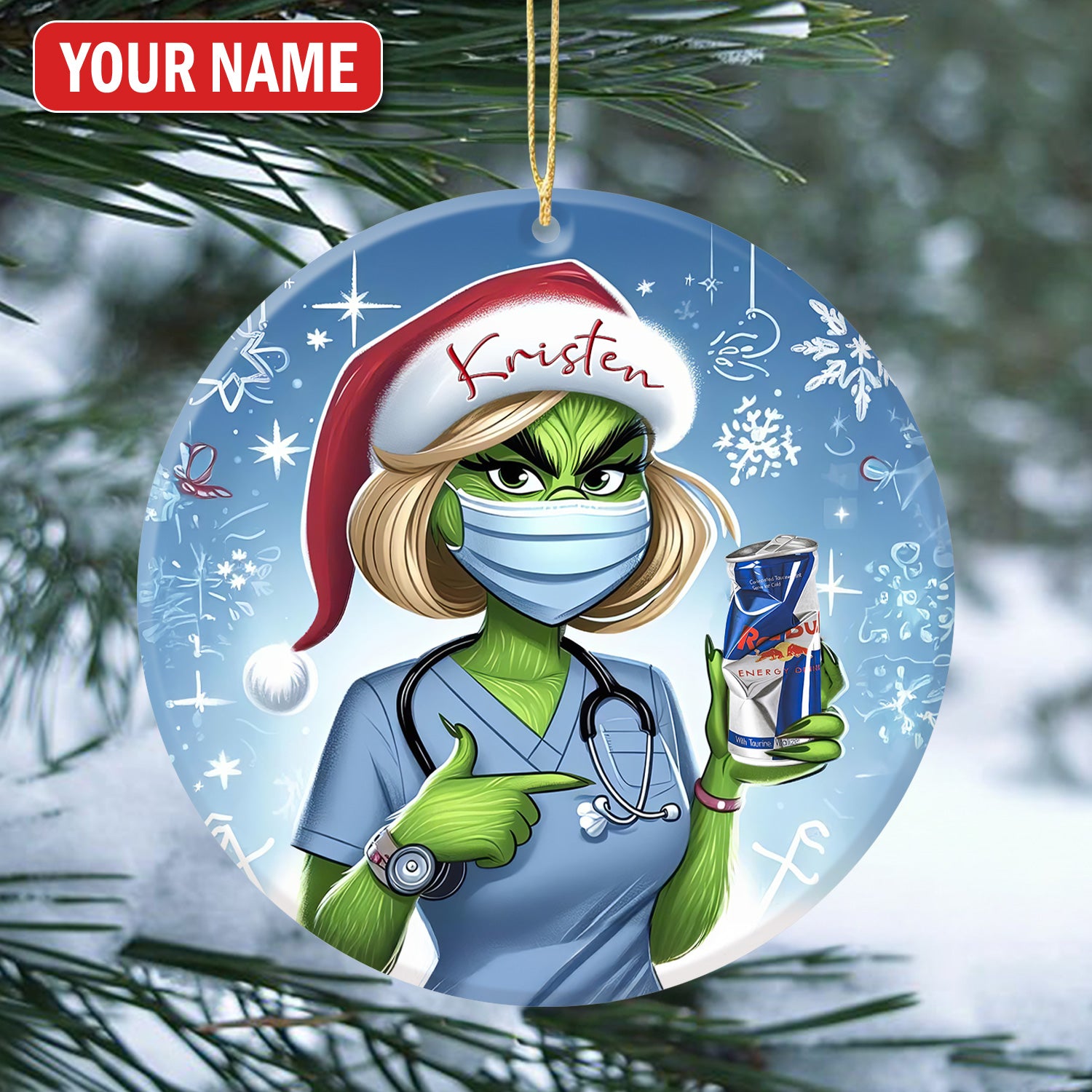 Personalized Nurse Ceramic Ornament, Funny Grinch Holiday Gift, RN LPN CNA Healthcare Workers Gift
