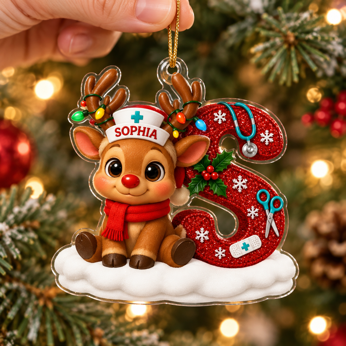 Personalized Nurse Reindeer Christmas Ornament, Christmas Gift for Nurse