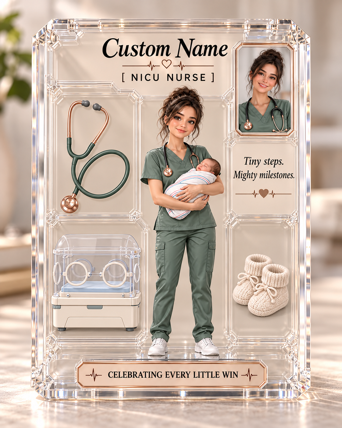 Personalisiertes Pflege-Ornament, individuelles Namens-Ornament mit Krankenschwester-Hausschuhen, Weihnachtsdeko mit medizinischen Kasack-Hausschuhen