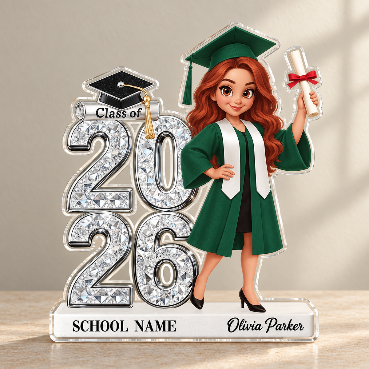 Personalized Class of 2026 Graduation Girl Acrylic Plaque – Custom Name & School Graduation Gift