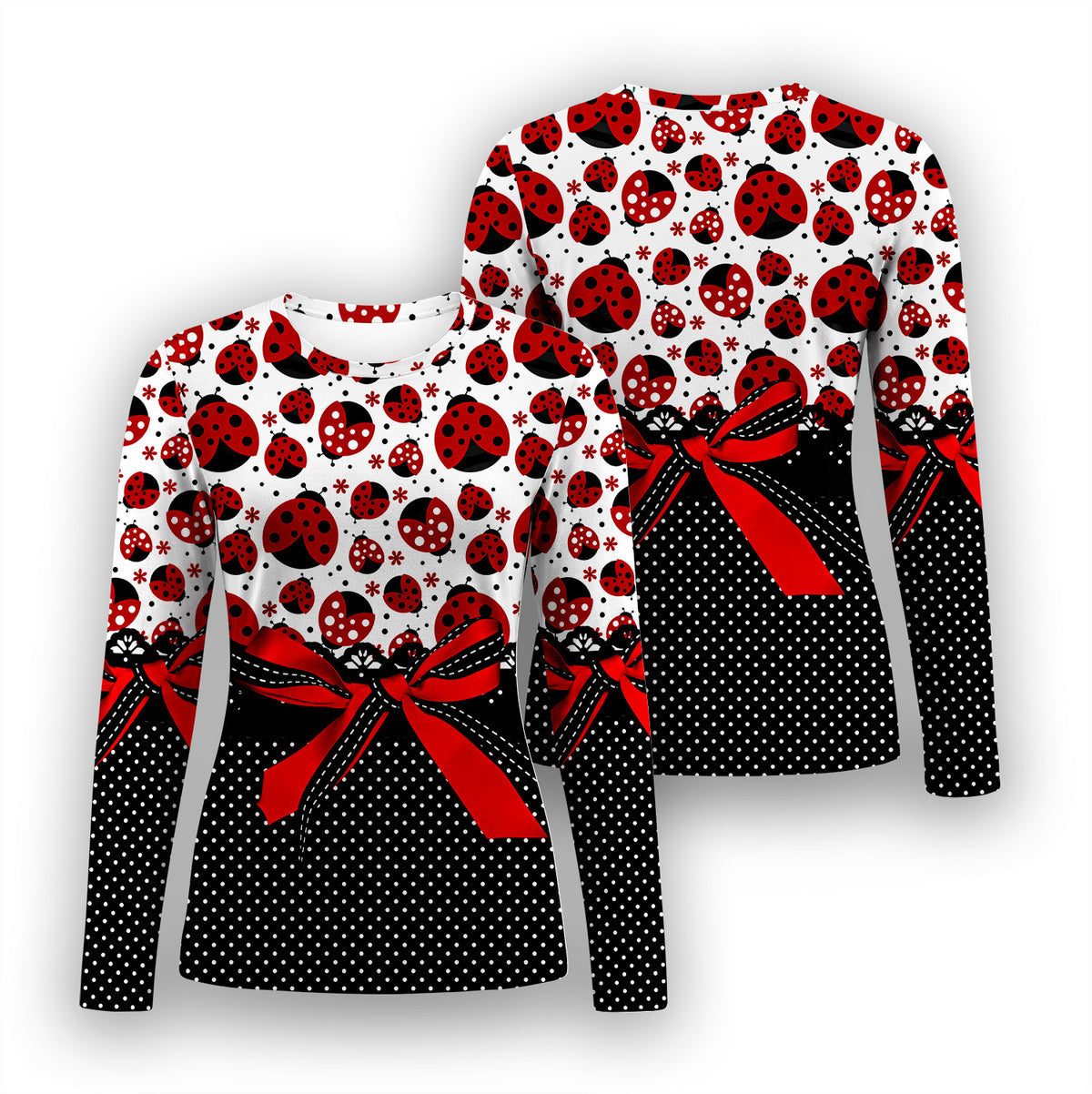 Unterziehshirt mit Marienkäfer- und Punkten-Schleifen-Motiv, gemütliches Langarmshirt für Pflegekräfte