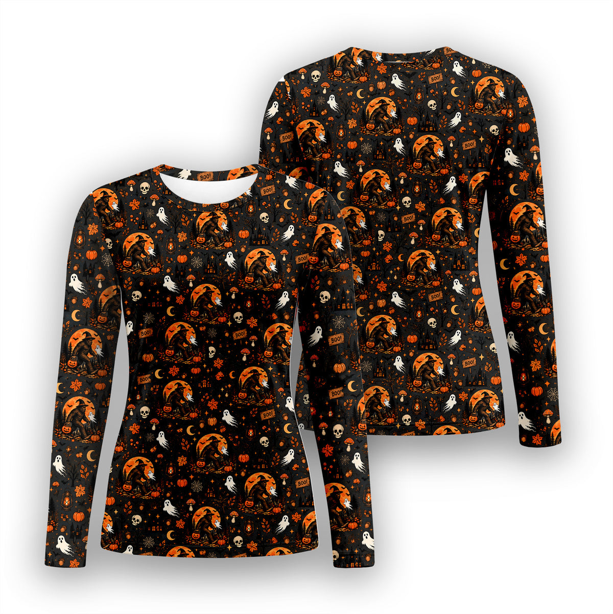 Halloween Bigfoot Ghost with Pumpkin Underscrub, Long Sleeve Shirt for Nurses
