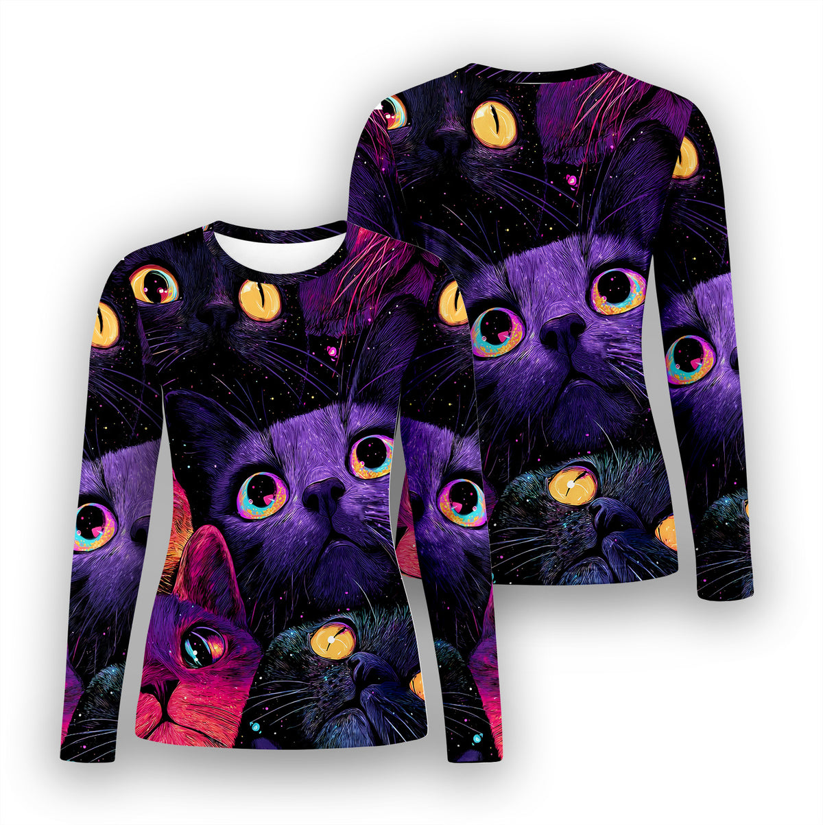 Colorful Neon Cat Faces Underscrub, Long Sleeve Shirt for Nurses