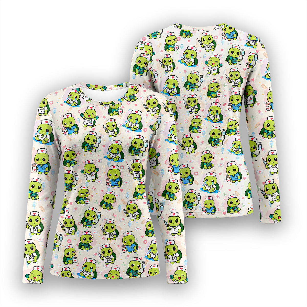 Cute Nurse Turtle Medical Icons Underscrub, Long Sleeve Shirt for Nurses