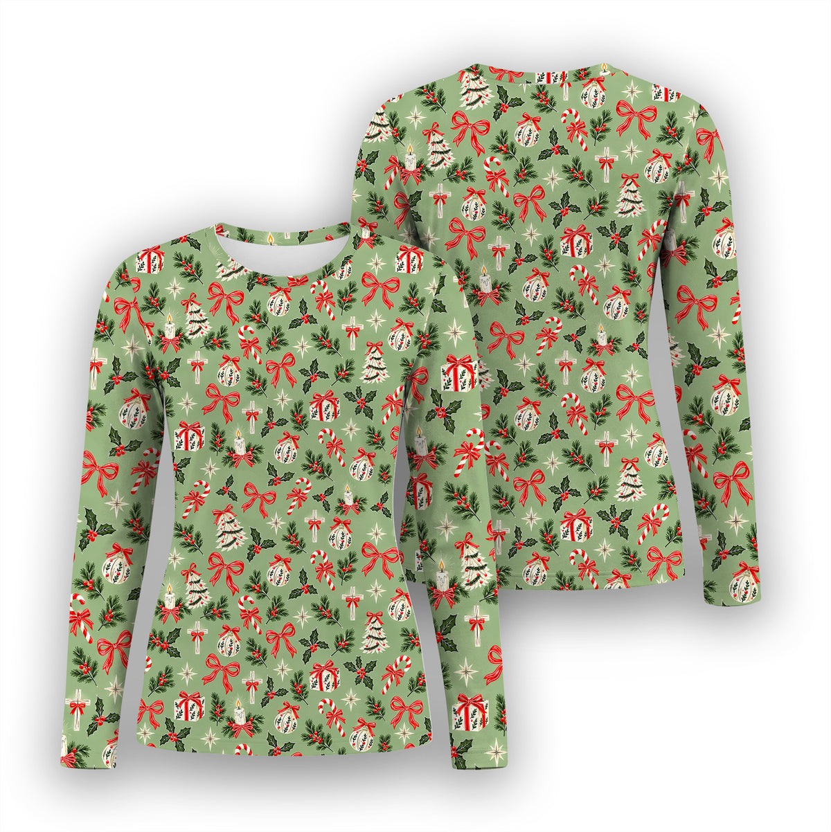 Christian Christmas Bows And Holly Underscrub, Long Sleeve Shirt for Nurses