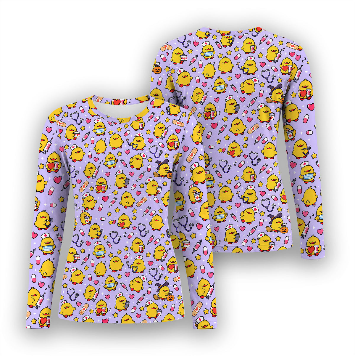 Cute Nurse Chicks And Medical Icons Underscrub, Long Sleeve Shirt for Nurses