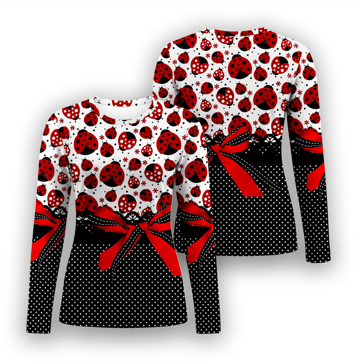 Ladybug Bow And Polka Dot Underscrub, Long Sleeve Shirt for Nurses
