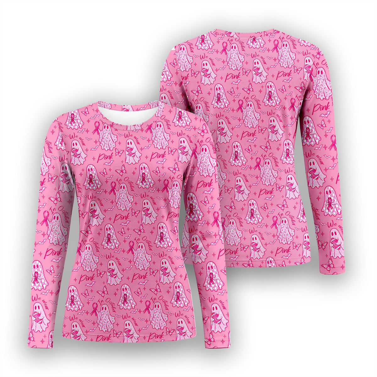 Pink October Ghost Underscrub, Long Sleeve Shirt for Nurses