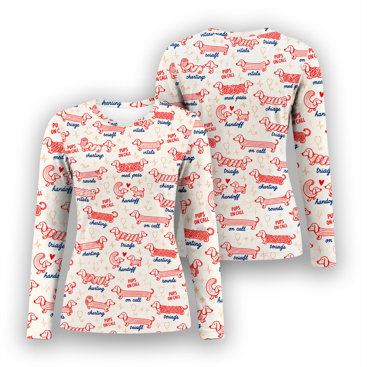 Cute Pups On Call Dachshund Pattern Underscrub, Long Sleeve Shirt for Nurses