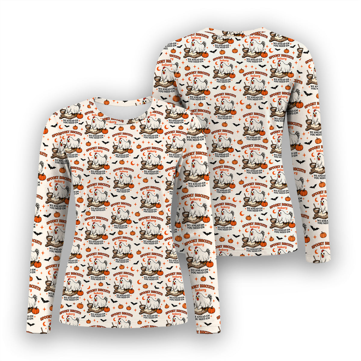 Halloween Spooky Biscuits Chicken Pattern Underscrub, Long Sleeve Shirt for Nurses