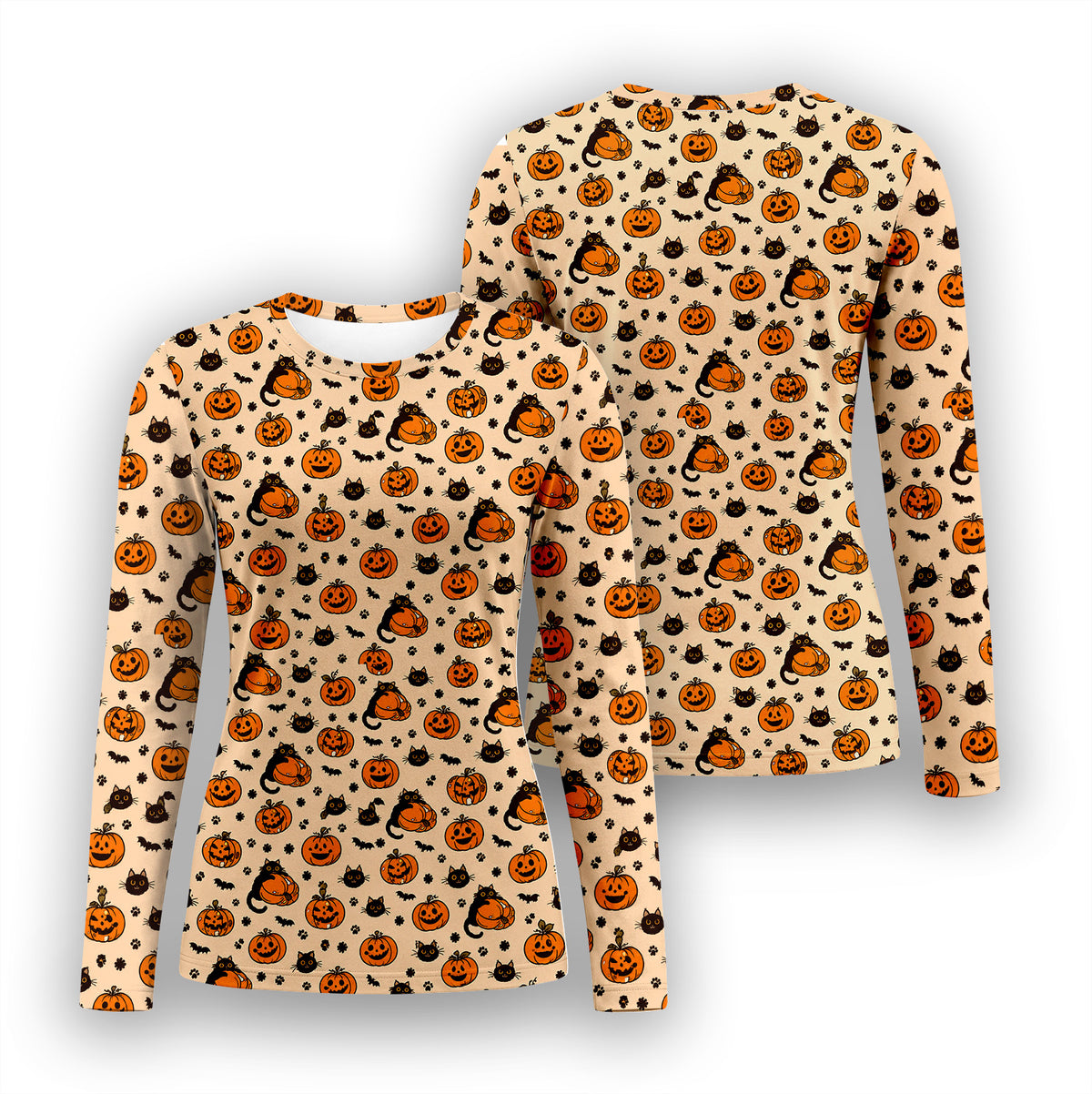 Cute Halloween Black Cat And Pumpkins Underscrub, Long Sleeve Shirt for Nurses