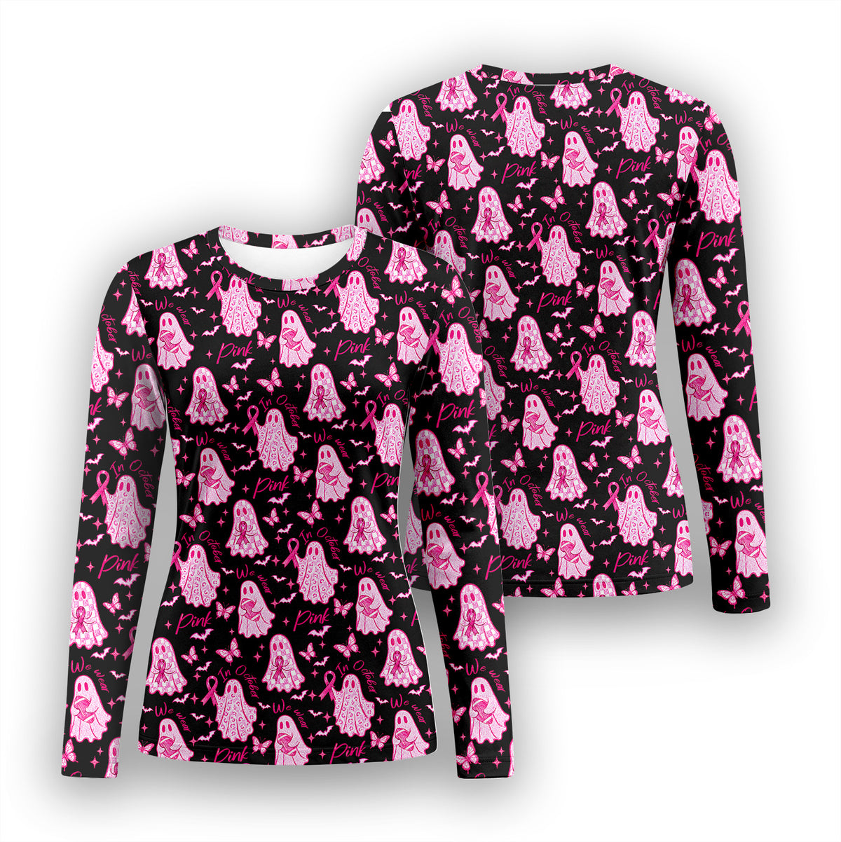 Pink October Ghost Underscrub, Long Sleeve Shirt for Nurses