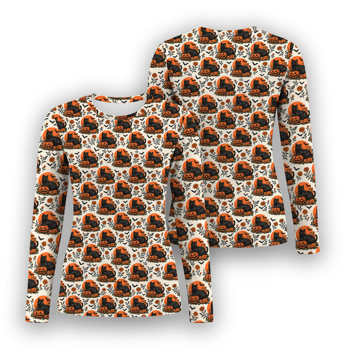 Halloween Black Cat Energy Pattern Underscrub, Long Sleeve Shirt for Nurses