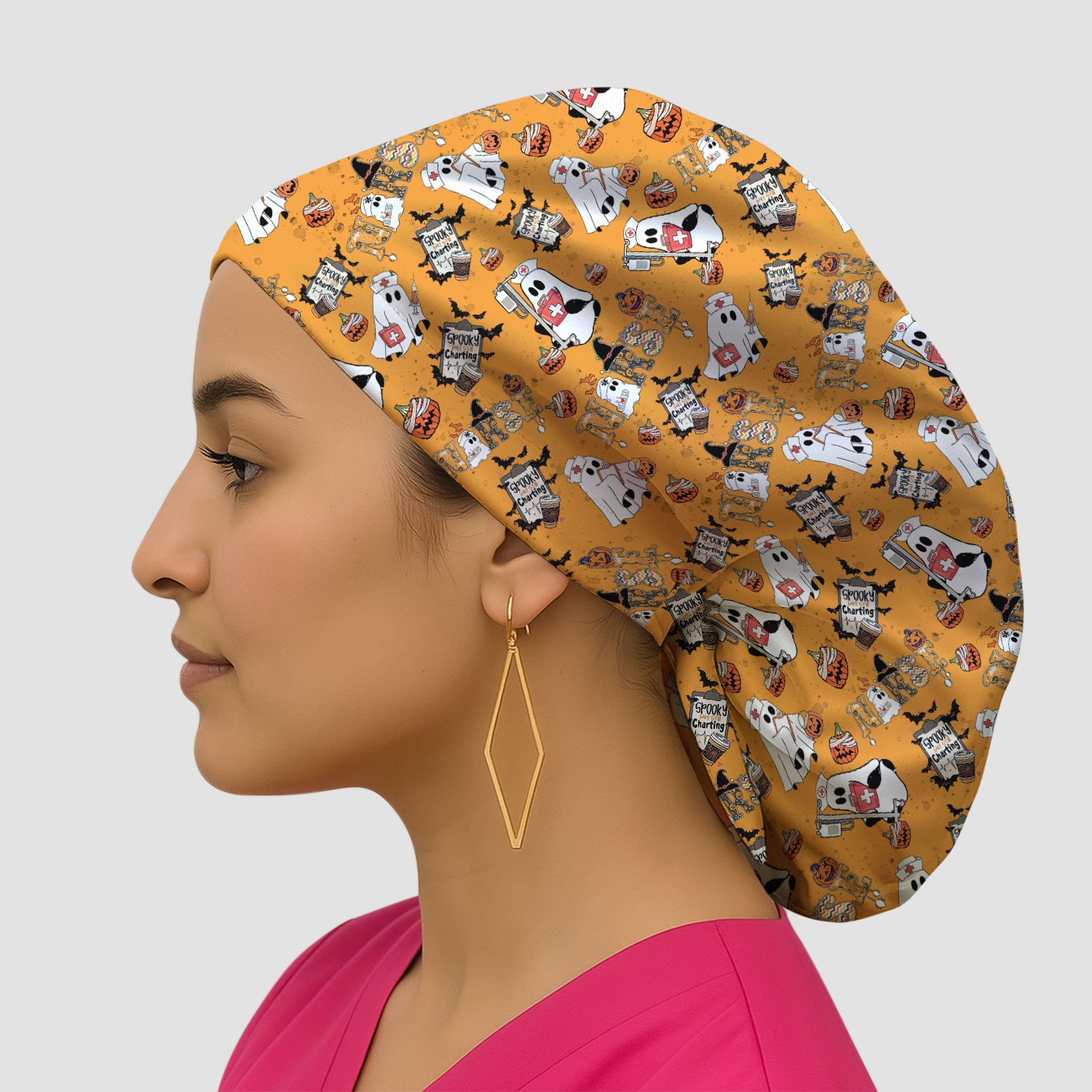 Halloween Bouffant Scrub Caps for Women - Spooky But Still Charting - Funny Surgical Caps for Doctors