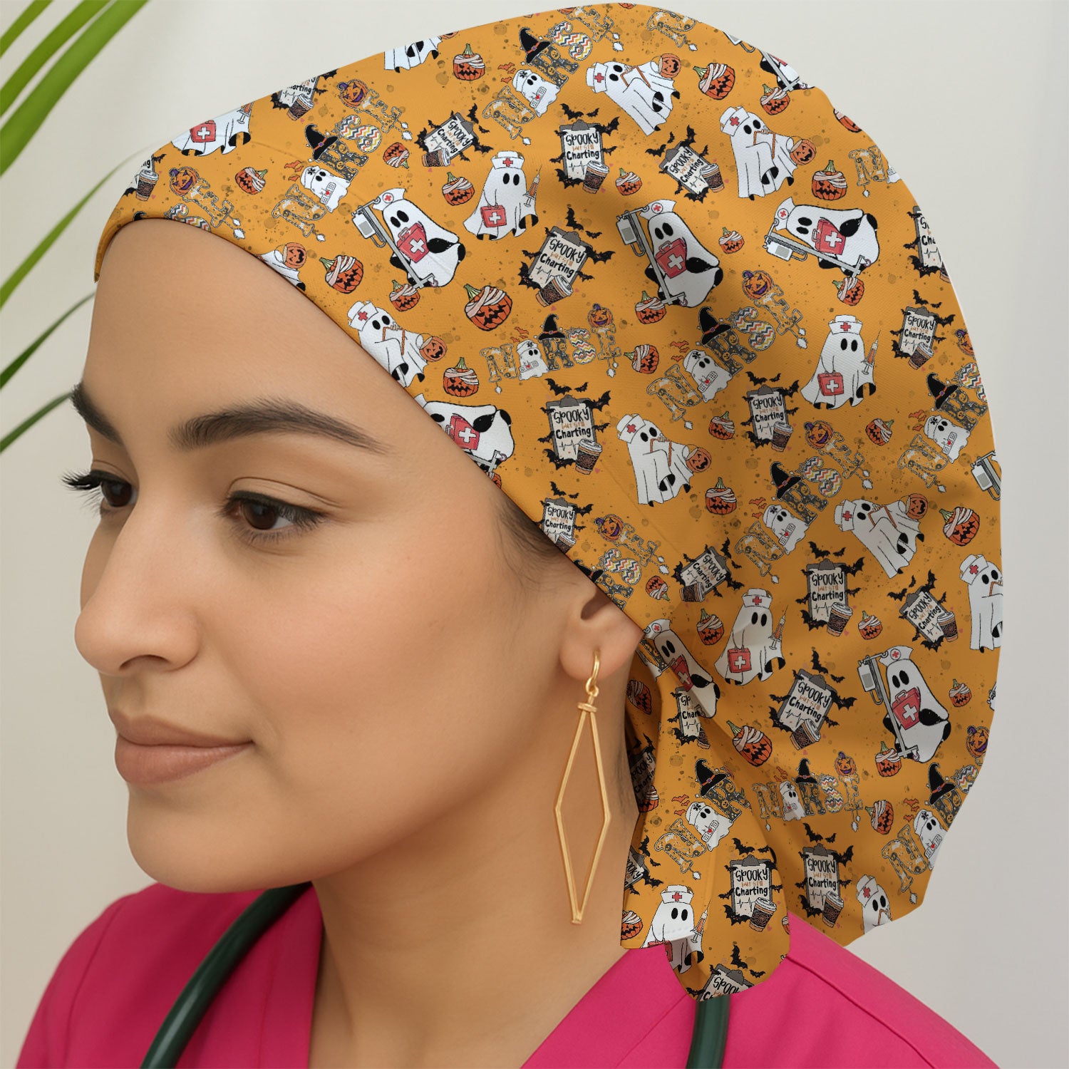 Halloween Bouffant Scrub Caps for Women - Spooky But Still Charting - Funny Surgical Caps for Doctors