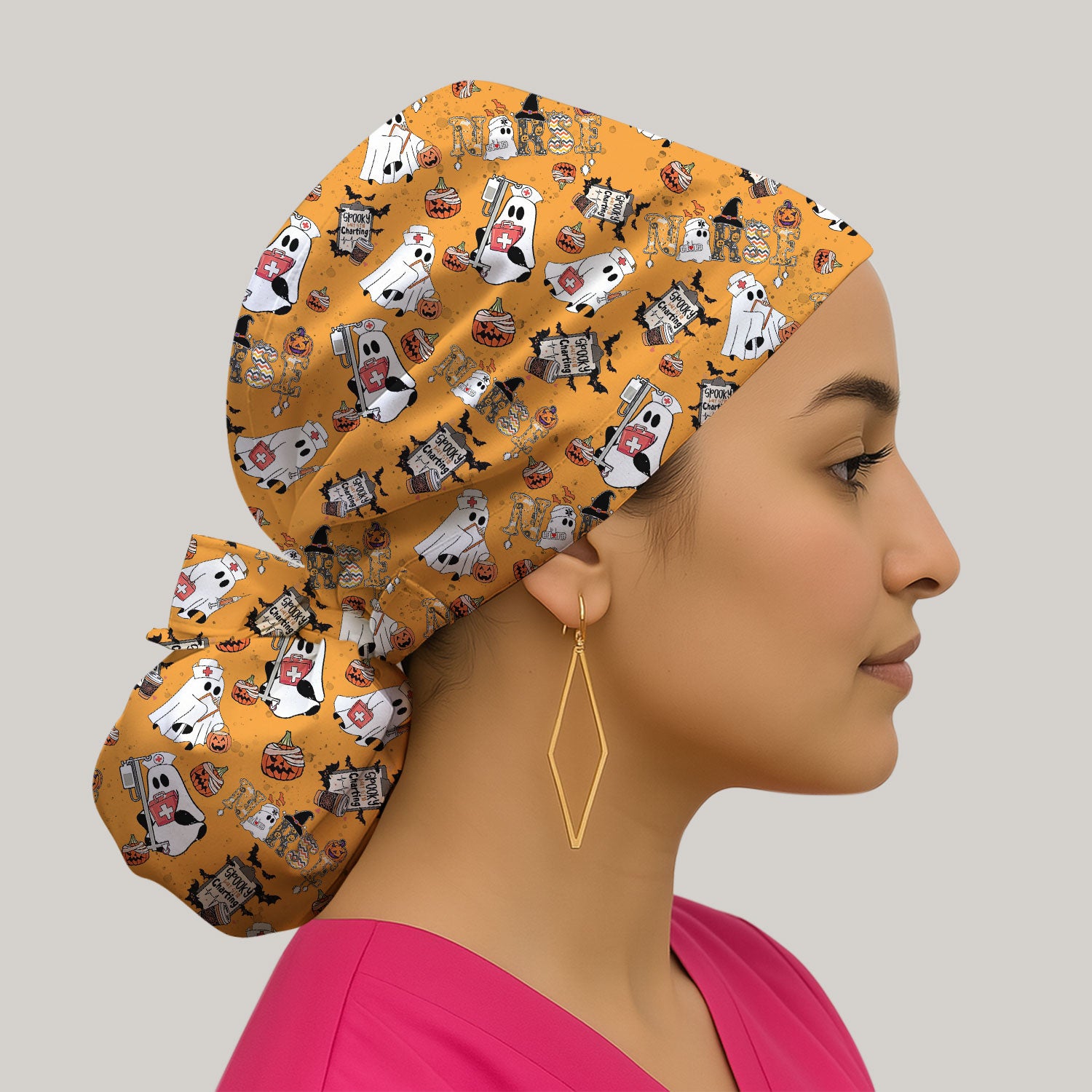 Halloween Bouffant Scrub Caps for Women - Spooky But Still Charting - Funny Surgical Caps for Doctors