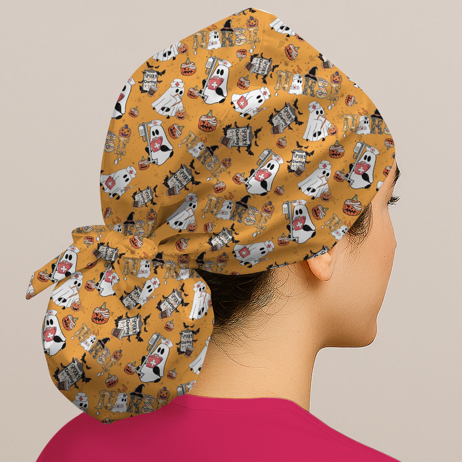 Halloween Bouffant Scrub Caps for Women - Spooky But Still Charting - Funny Surgical Caps for Doctors