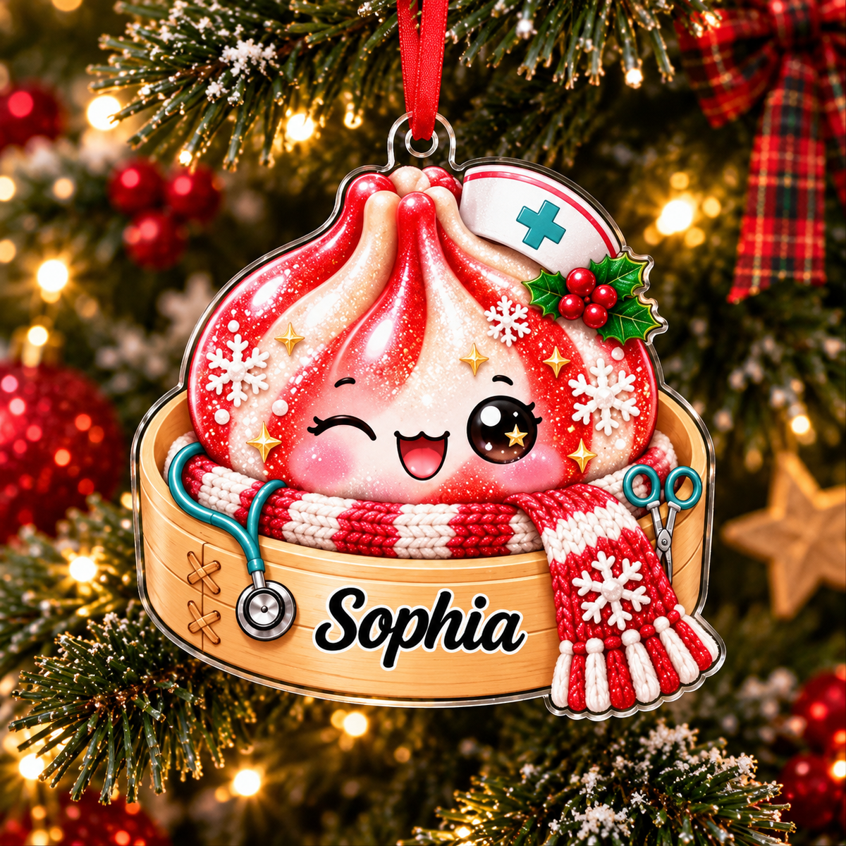 Personalized Nurse Dumpling Acrylic Ornament, Cute Custom Name Christmas Gift