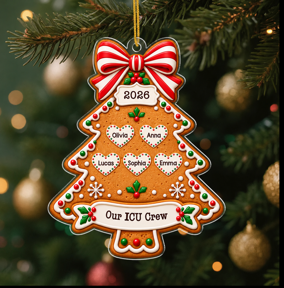 Personalized Nurse Team Gingerbread Tree Acrylic Ornament – Custom Names & Year Christmas Gift