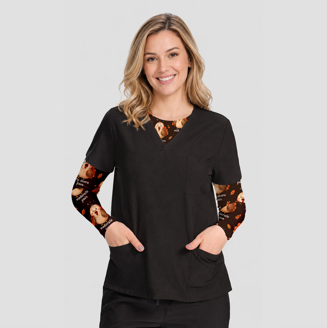 Funny Thanksgiving Turkey Pain Scale Underscrub, Long Sleeve Shirt for Nicu Nurses