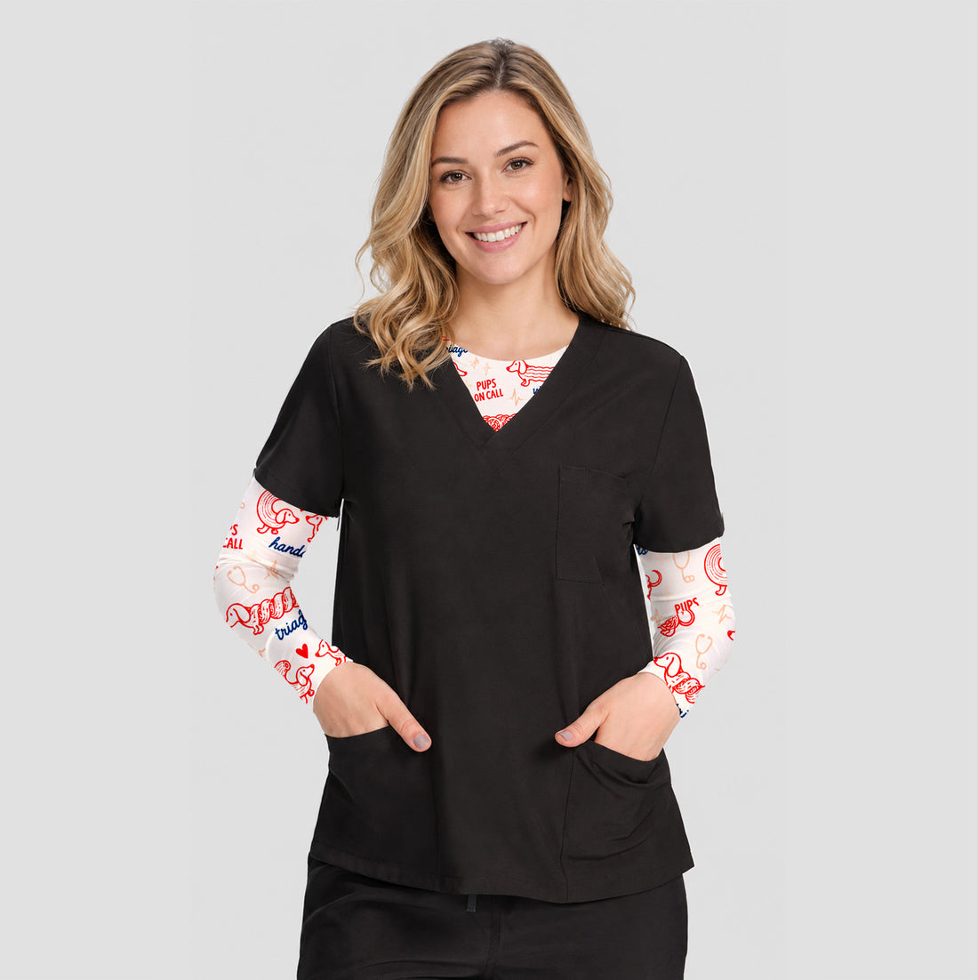 Buntes Neon-Katzen-Unterziehshirt, Langarmshirt für Pflegekräfte
