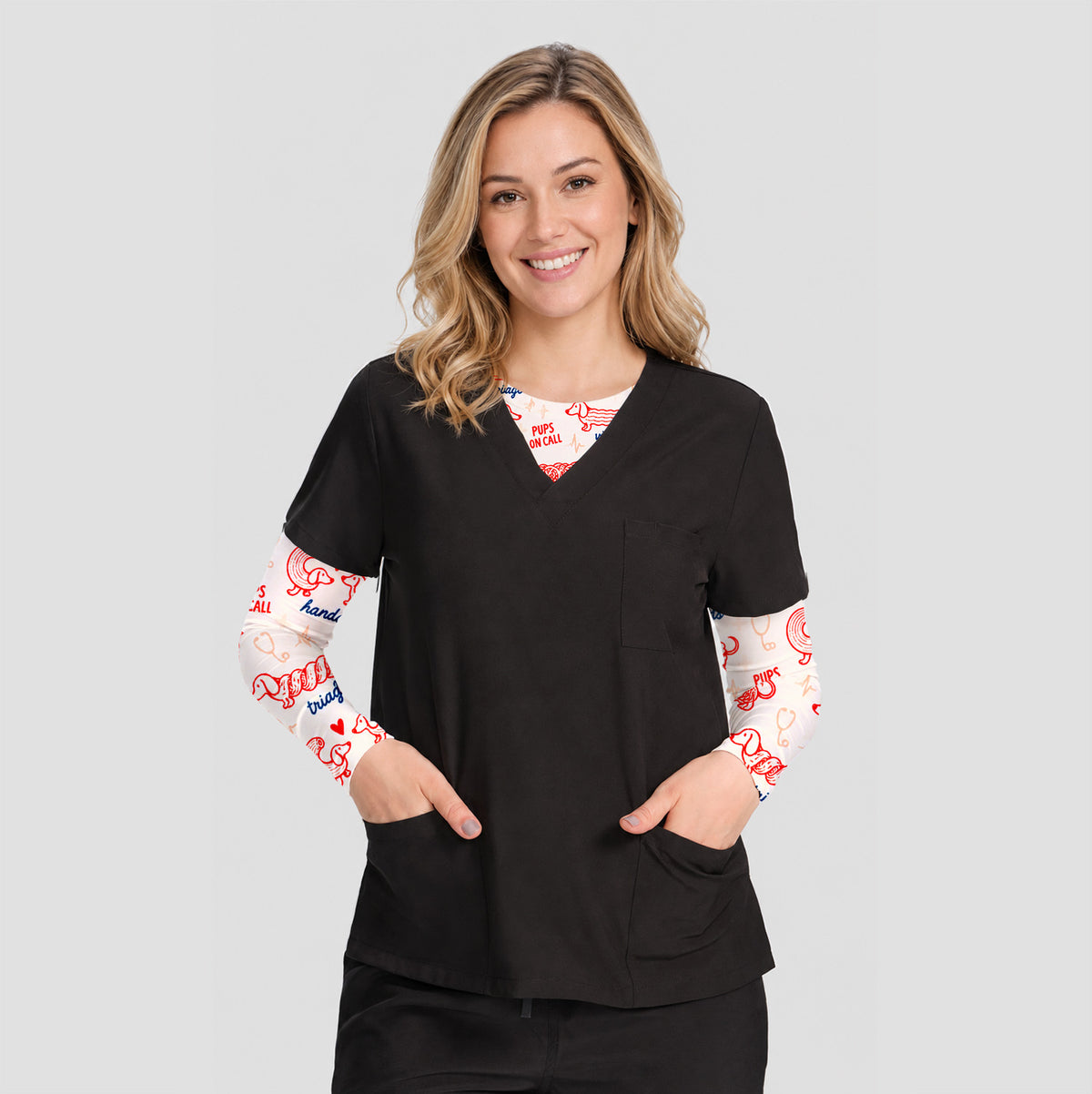 Cute Pups On Call Dachshund Pattern Underscrub, Long Sleeve Shirt for Nurses