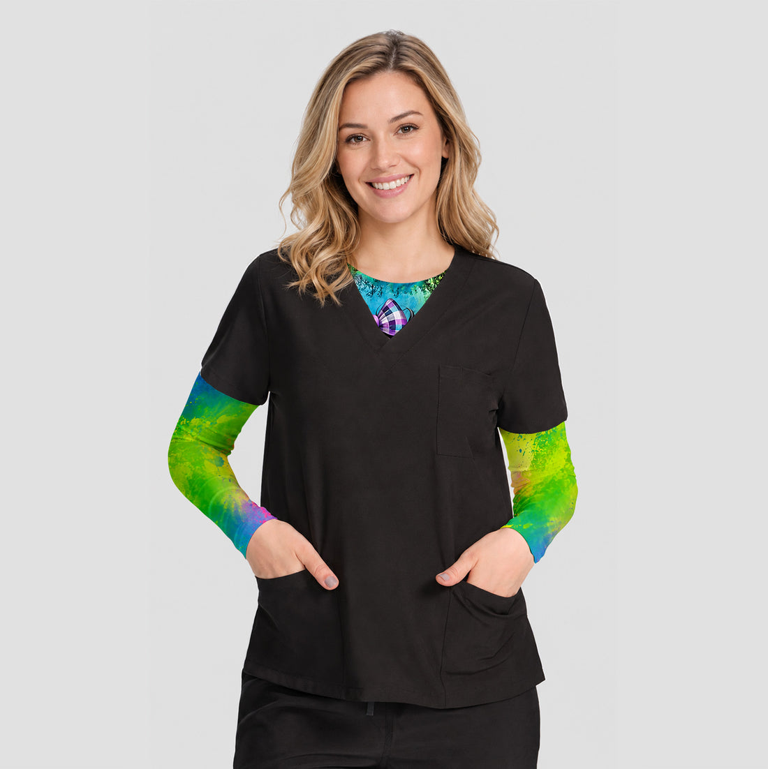 Colorful Highland Cow And Flowers Underscrub, Cozy Long Sleeve Shirt for Nurses