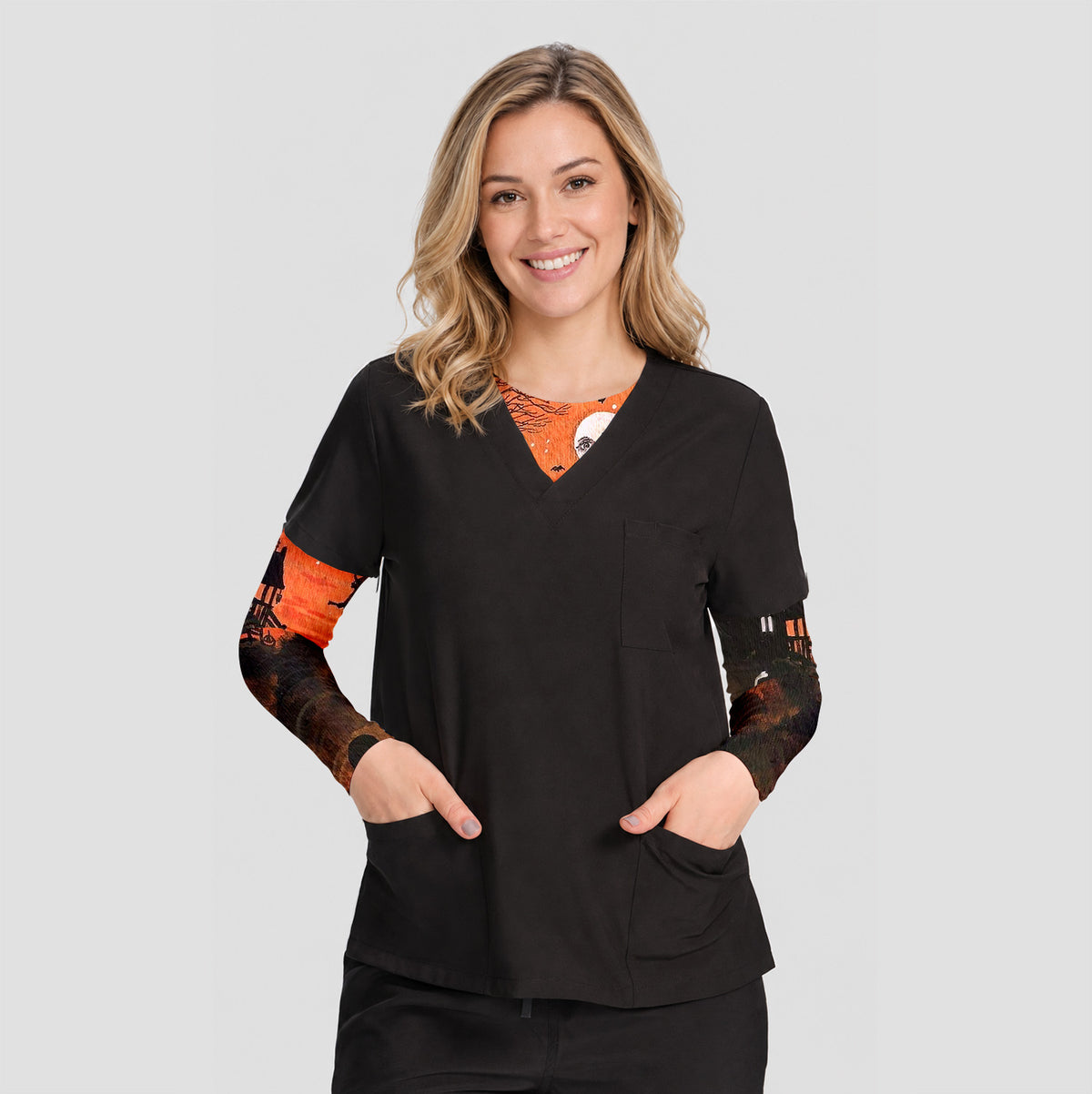 Buntes Neon-Katzen-Unterziehshirt, Langarmshirt für Pflegekräfte