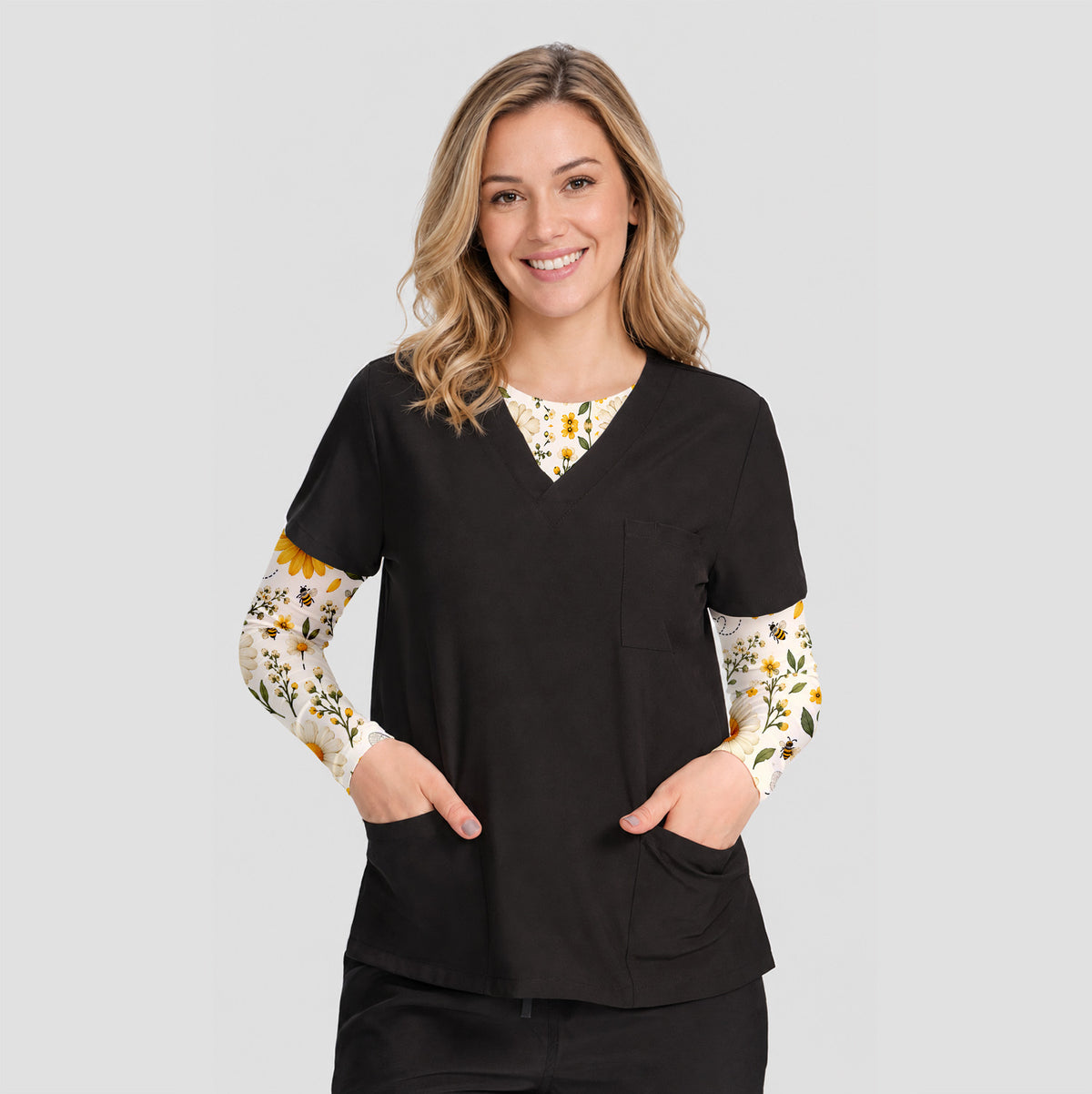 Honey Bee And Daisy Underscrub, Long Sleeve Shirt for Nurses