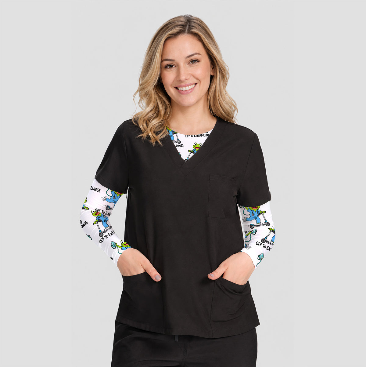 Buntes Neon-Katzen-Unterziehshirt, Langarmshirt für Pflegekräfte