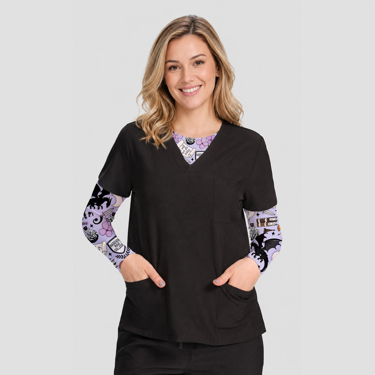 Spooky Gothic Fantasy Dragon Underscrub, Long Sleeve Shirt for Nurses