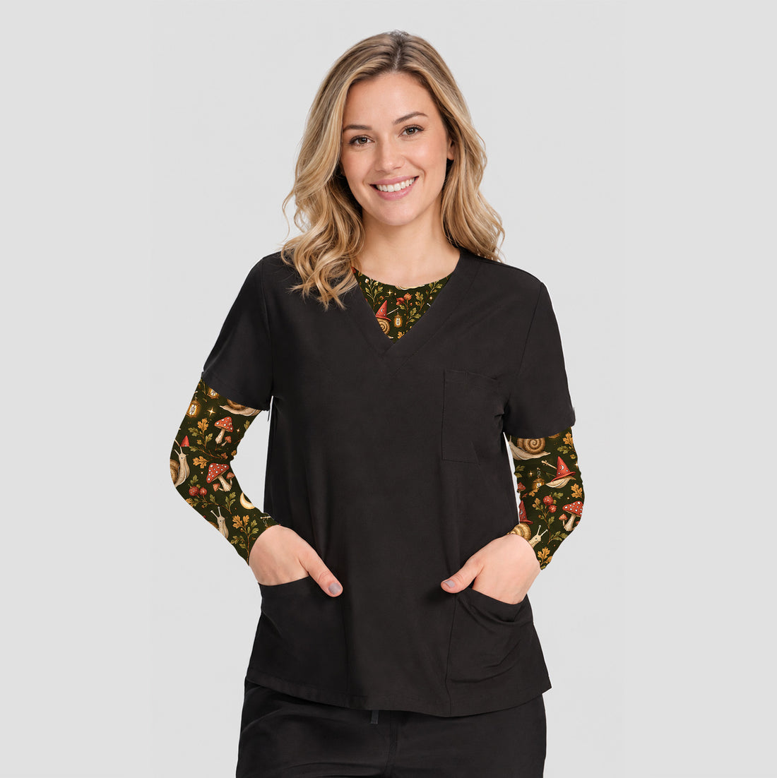 Halloween Witch Snails And Mushrooms Underscrub, Long Sleeve Shirt for Nurses