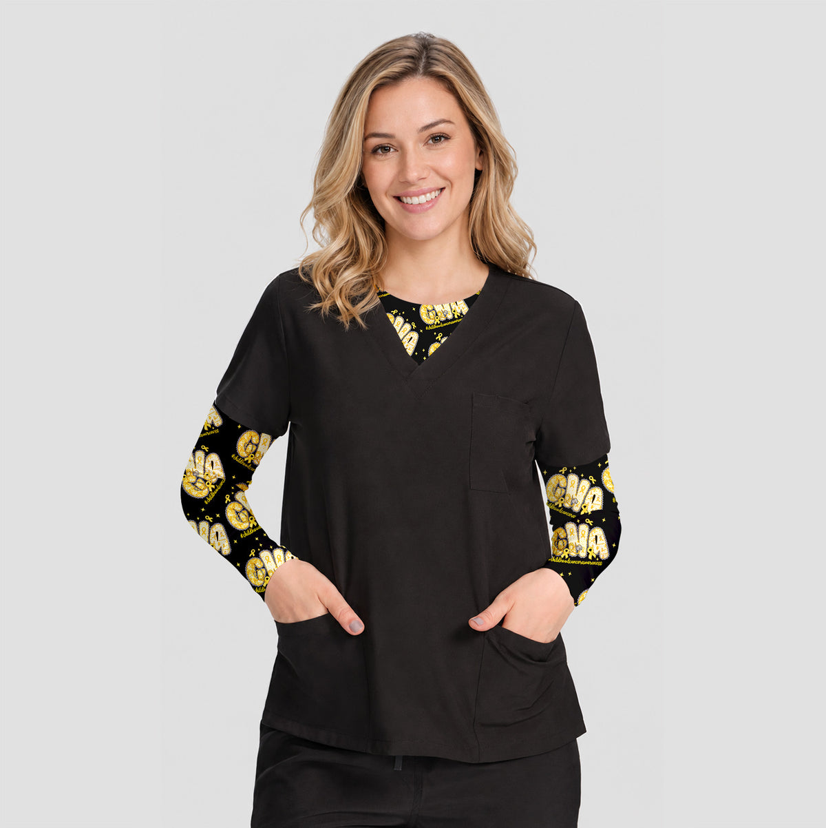 Childhood Cancer Awareness Underscrub, Long Sleeve Shirt for Nurses