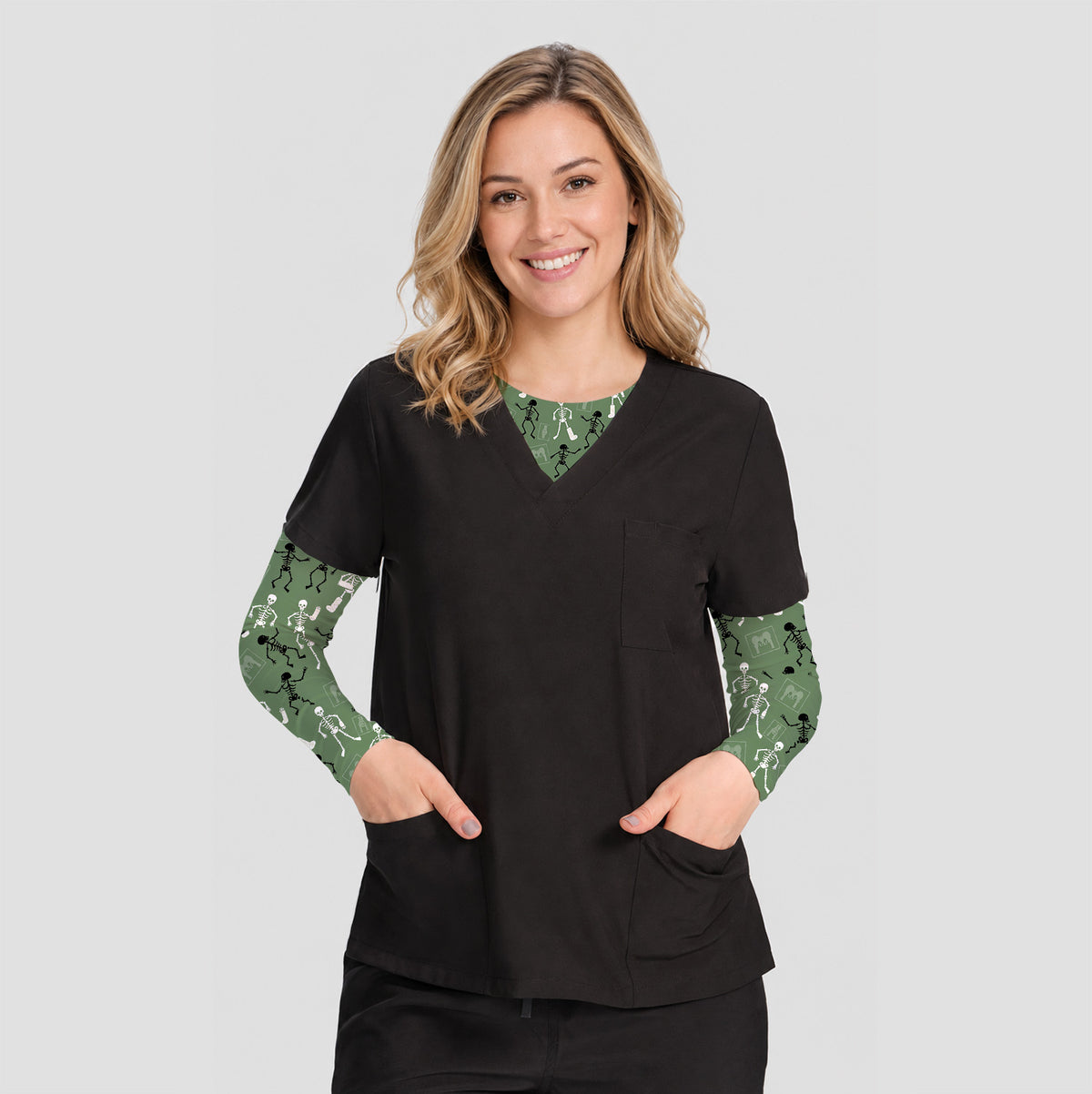 Buntes Neon-Katzen-Unterziehshirt, Langarmshirt für Pflegekräfte